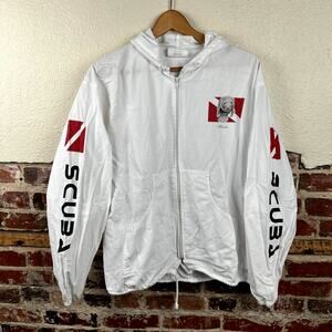 Vintage Florida Jacket Size Medium White Lightweight Cotton Zip Up Manatee Scuba